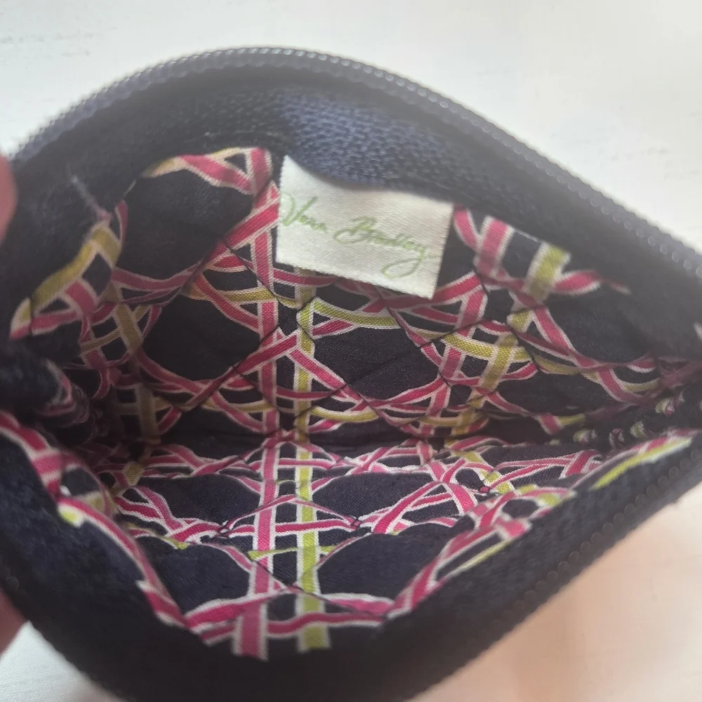 Vera Bradley Ribbons Quilted Zip Coin Pouch Wallet Navy Pink Floral - Picture 3 of 6